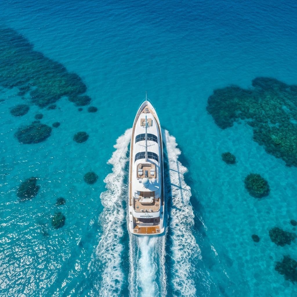 Luxury yacht on crystal clear blue ocean
